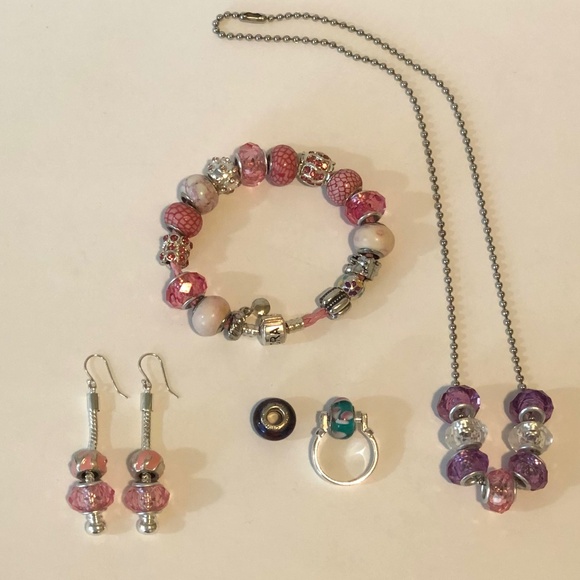 Pandora Pink Leather Bracelet & Jewelry Bundle - Picture 1 of 12